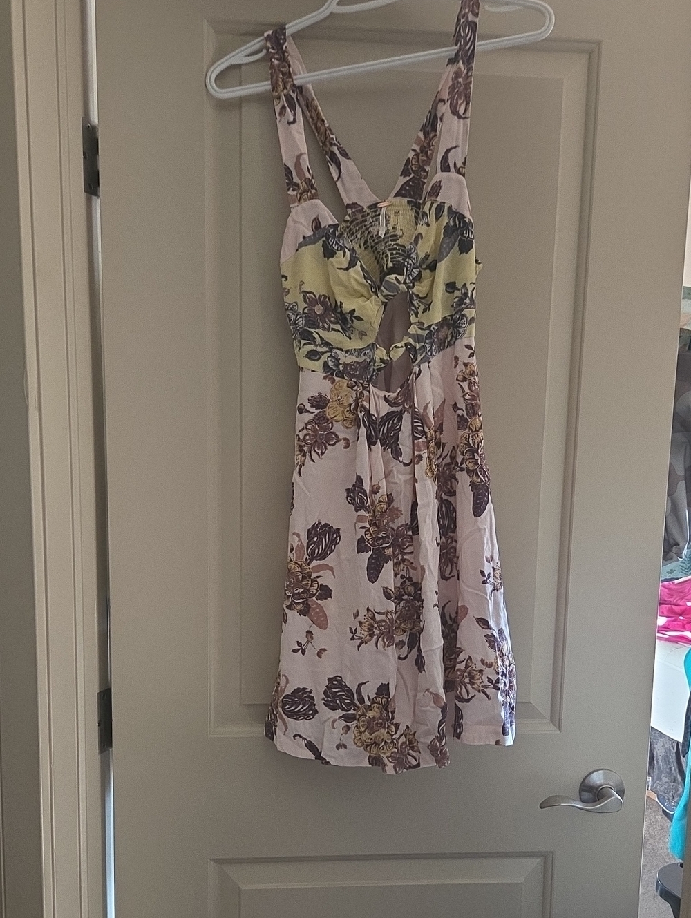 Free People Floral Cutout Sundress in Pale Pink and Yellow
